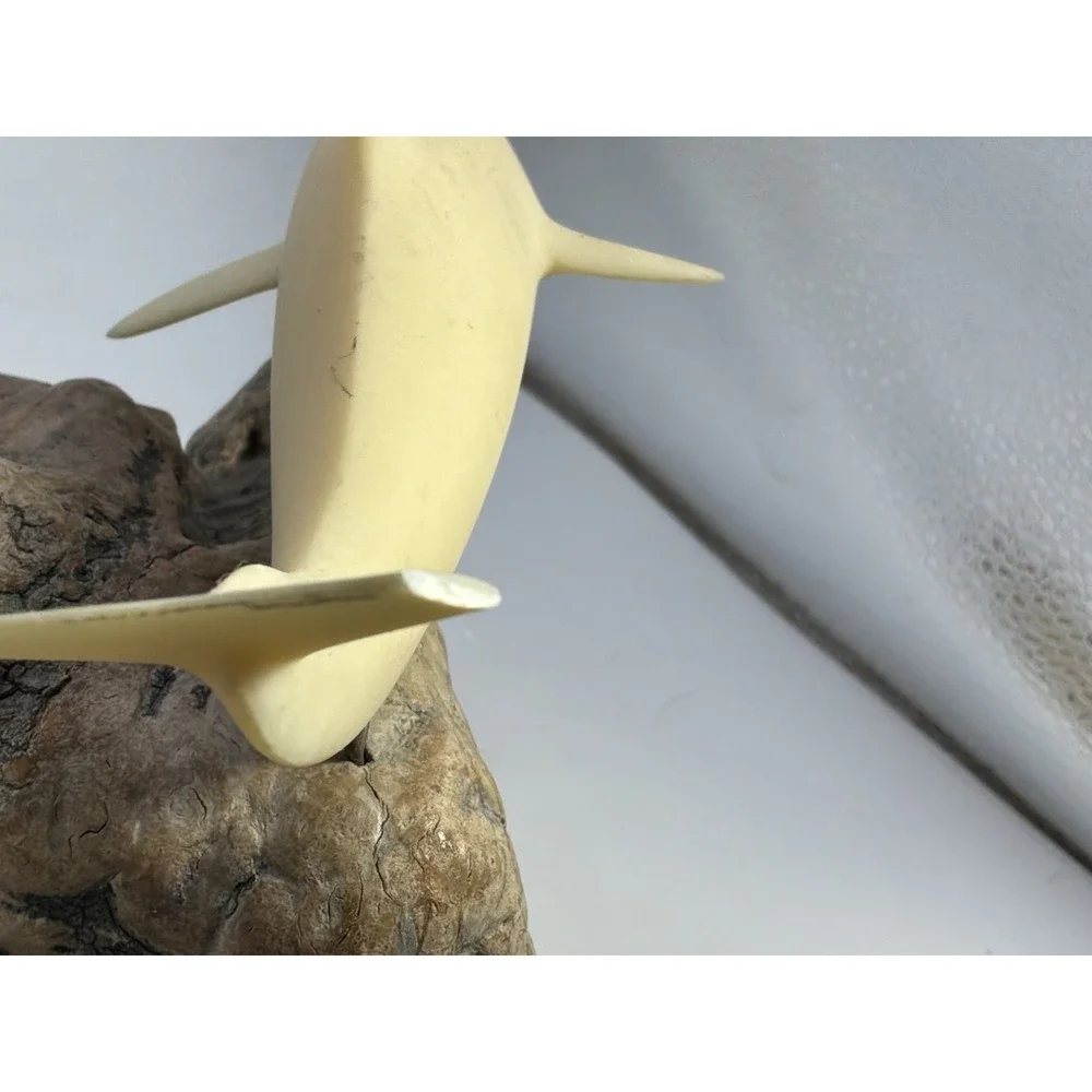 John Perry Parent & Baby Dolphin Sculpture On Burl Wood OnHas Broken Tail Shark?